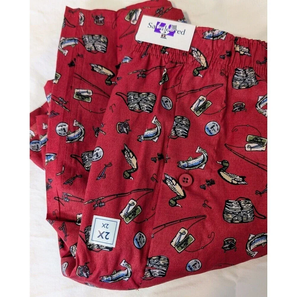 Saddlebred Men’s 2X Boxers Red with Fishing Theme Print New With Tag